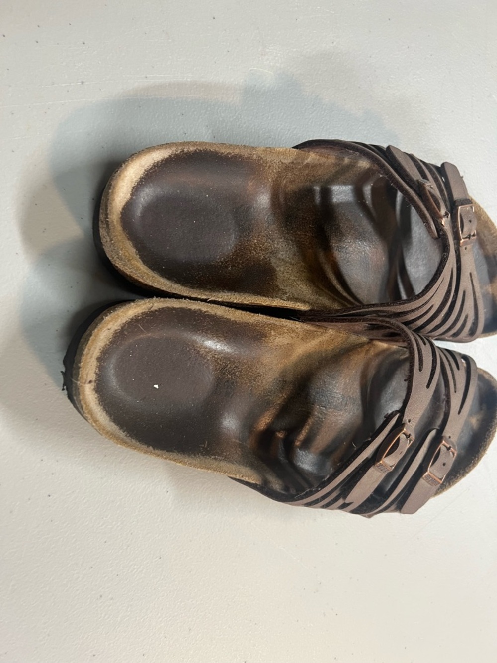 Birkenstock Brown Multi Strap Sandals Size 40 EU Women’s Cork Footbed Worn - Picture 2 of 10